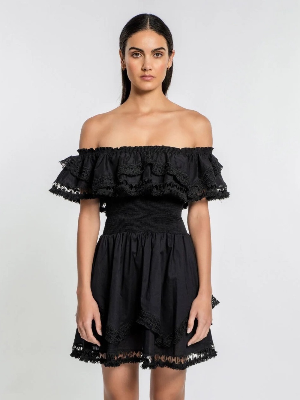 Peixoto Wyatt Off Shoulder Mini Dress in Black